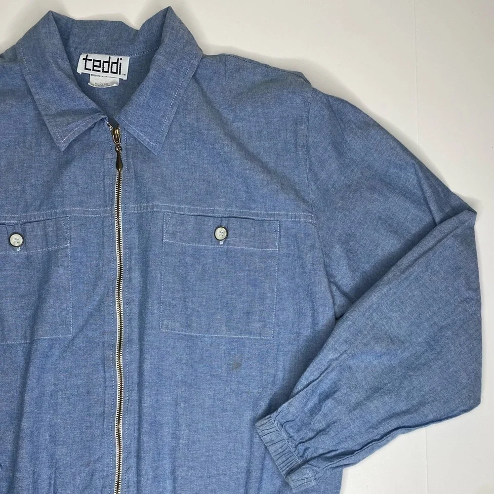 Vintage Teddi Chambray Lightweight Jacket Full Zip Sz Med - Picture 4 of 7